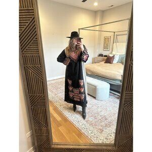 Black Aztec Longsleeve Mumu Midi Dress One Size